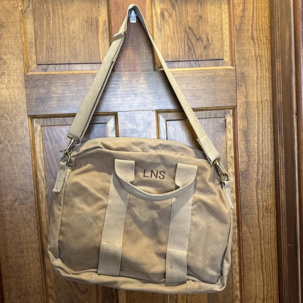 Vtg Lands' End Square Rigger Tan Canvas Messenger Bag Briefcase Ivy USA Made Org